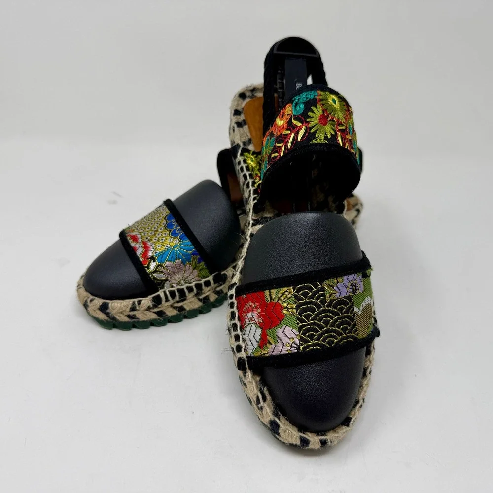 Kron by KronKron Women's Sz 8.5 Embroidered Platform Espadrille Sandals Colorful
